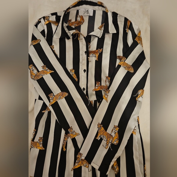 NWOT. Cute And Elegant Striped Long Dress with Tiger Print. Size M. - Picture 6 of 8